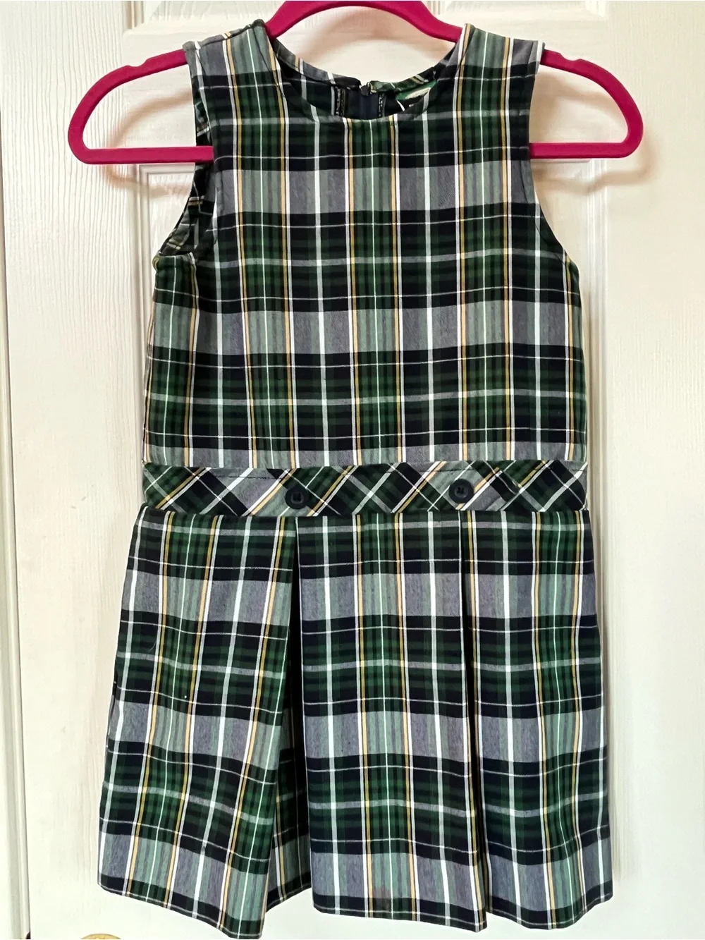 Girls Green Plaid Sleeveless School Dress